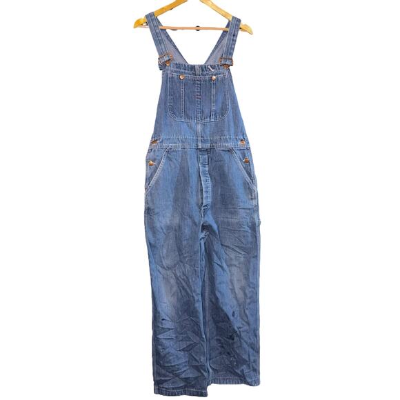 Vintage Big Mac Bib Overalls Men Medium Denim Square Bak Workwear USA Distressed - Picture 1 of 13